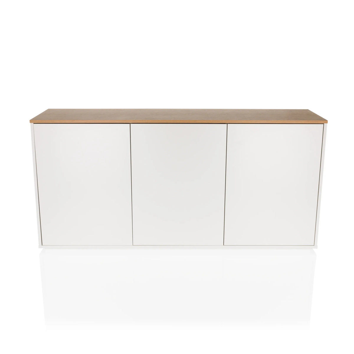 Buffet blanc KELO S avec un plateau aspect chêne et trois portes de hjh LIVING – vue à 360° (vue de face 0°)