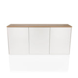 Buffet blanc KELO S avec un plateau aspect chêne et trois portes de hjh LIVING – vue à 360° (vue de face 0°)