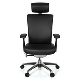 Siège de bureau de qualité professionnelle NOVA noir en cuir avec appuie-tête et base à cinq roulettes de hjh OFFICE – vue à 360° (vue de face 0°)