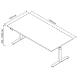 Dessin technique du bureau XDSM 2E S de 2000 × 1000 mm de hjh OFFICE PRO