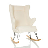 Fauteuil de salon blanc MAPOON comme fauteuil à bascule avec patins en bois et métal de hjh LIVING – vue à 360° (vue de face 15°)
