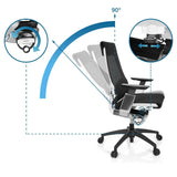Dossier réglable jusqu'à 90 degrés du siège de bureau de qualité professionnelle GENIDIA SMART WHITE CM avec leviers de commande de hjh OFFICE