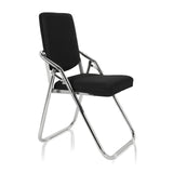 Chaise pliante ESTO noire avec revêtement en tissu et cadre chromé de hjh OFFICE – vue à 360° (vue de trois quarts avant 60°)