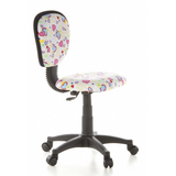 Chaise pivotante pour des enfants KIDDY TOP avec motif coloré de cœurs et de fleurs et base à cinq roulettes de hjh OFFICE – vue à 360° (vue de trois quarts avant 60°)