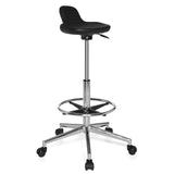 Tabouret pivotant noir TOP WORK 03 avec repose-pieds et base à cinq roulettes de hjh OFFICE – vue à 360° (vue de trois quarts avant 40°)