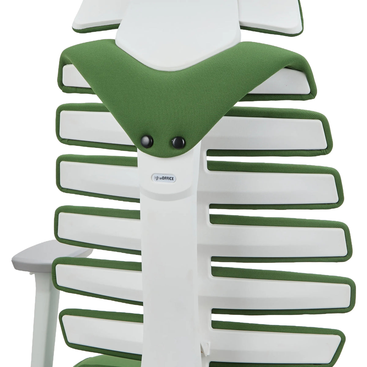 Dossier du siège de bureau de qualité professionnelle ERGO LINE W en Mystic Forest avec lamelles en plastique blanches et tissu vert de hjh OFFICE
