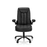 Siège pivotant XXL INSTRUCTOR III noir en cuir avec pied en étoile et cinq roulettes de hjh OFFICE – vue à 360° (vue de face 0°)