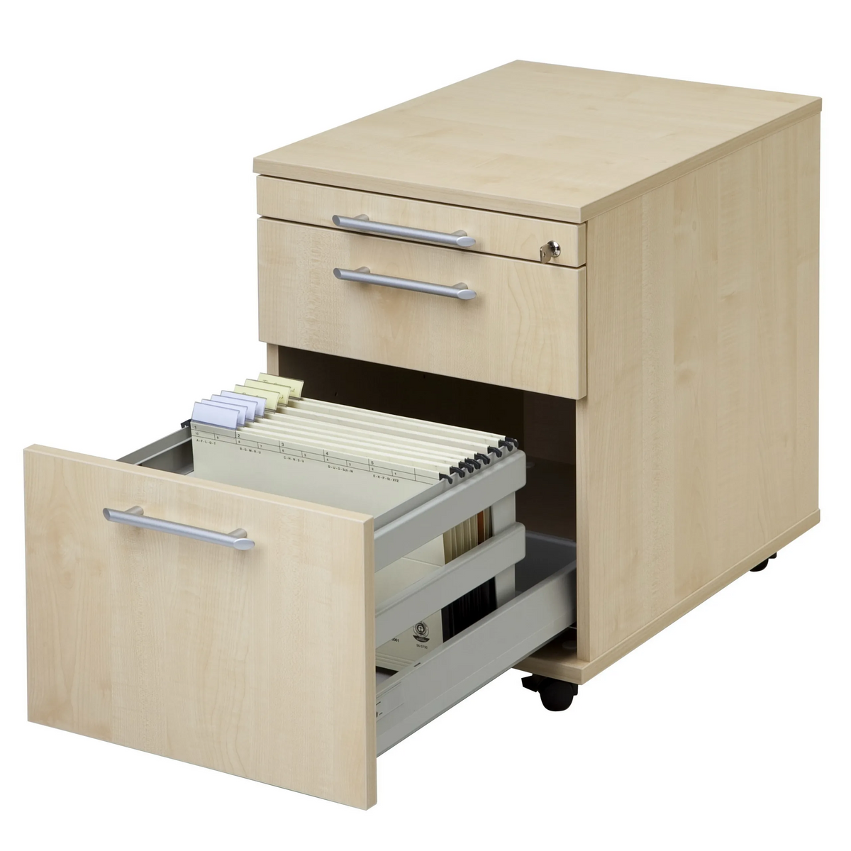 Caisson bureau sur roulettes SIGNA AC20 en chêne rustique avec deux tiroirs, poignées en métal et roulettes de hjh OFFICE PRO