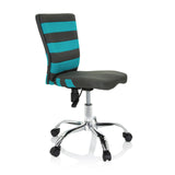 Chaise pivotante pour enfants KIDDY COMFORT I grise avec des rayures turquoise dans le dossier en maille et un piètement à cinq roulettes de hjh OFFICE – vue à 360° (vue de trois quarts avant 60°)
