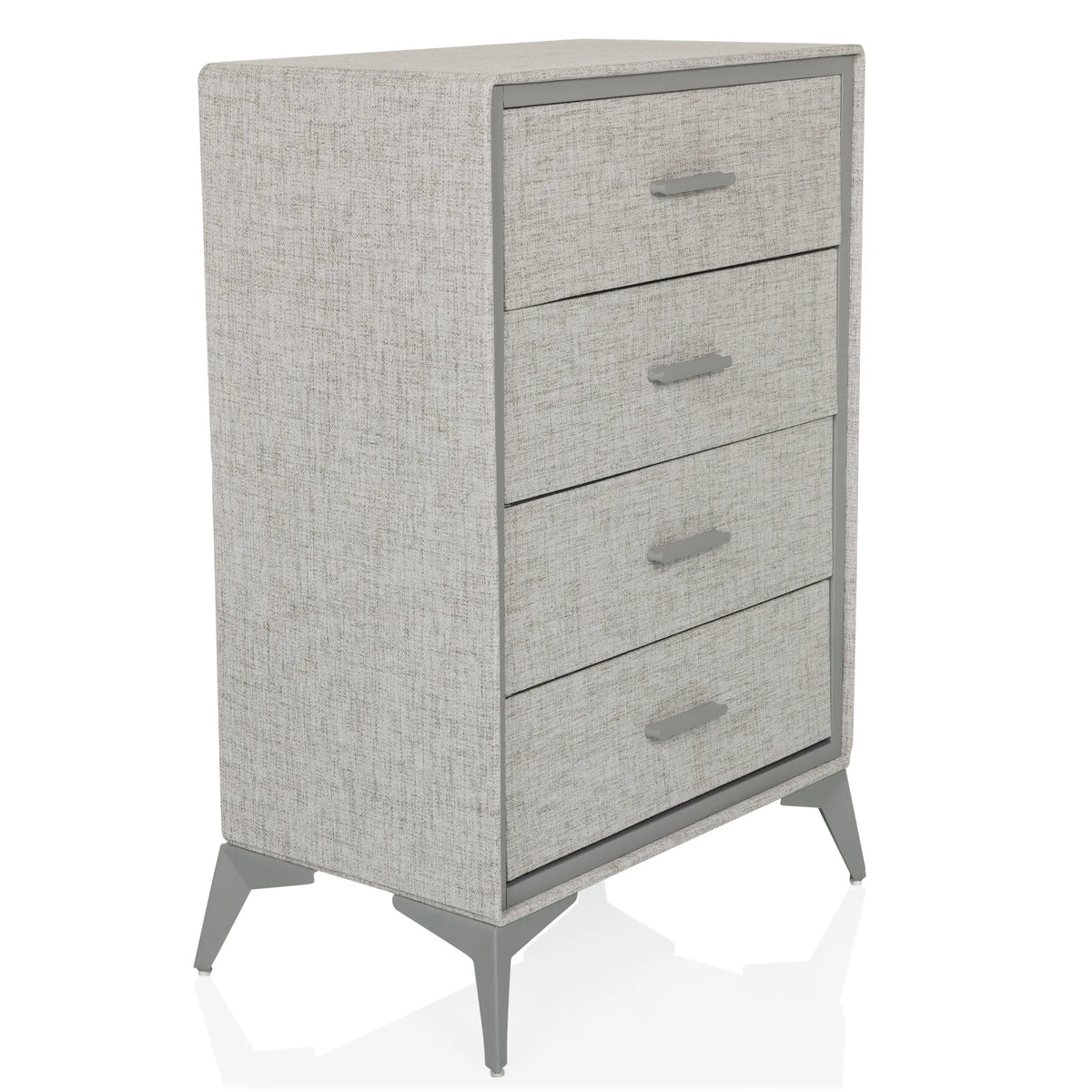 Commode grise SKUFFY avec quatre tiroirs et pieds fins de hjh LIVING – vue à 360° (vue de trois quarts avant 45°)