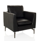 Fauteuil de salon BAVERO noir avec revêtement en similicuir et pieds en métal de hjh OFFICE – vue à 360° (vue de trois quarts avant 30°)