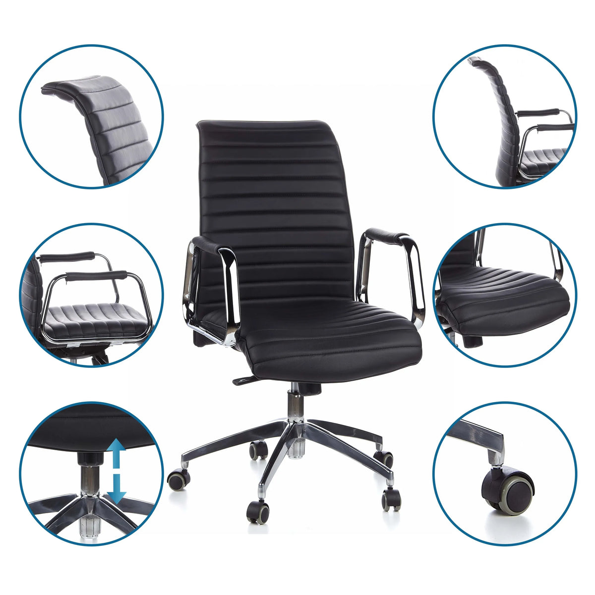 Siège de direction de qualité professionnelle ASPERA 10 en noir avec piètement chromé et roulettes de hjh OFFICE