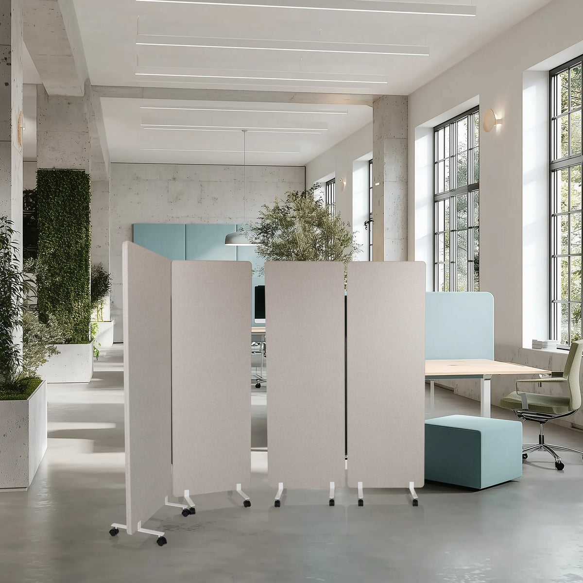 Cloisons de séparation grises FLEXMIUT 1 en set mobile de deux pièces sur roulettes de hjh OFFICE