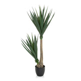 Plante artificielle verte YUCCA à deux tiges dans un pot noir de hjh OFFICE – vue à 360° (vue de face 0°)