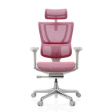 Siège de direction de luxe ERGOHUMAN SLIM G GEN2 rose avec dossier en maille, appui-tête et piètement à cinq roulettes de hjh OFFICE – vue à 360° (vue de face 0°)