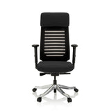 Siège de bureau de qualité professionnelle ASGON noir avec dossier en maille et piètement à cinq roulettes de hjh OFFICE – vue à 360° (vue de face 0°)