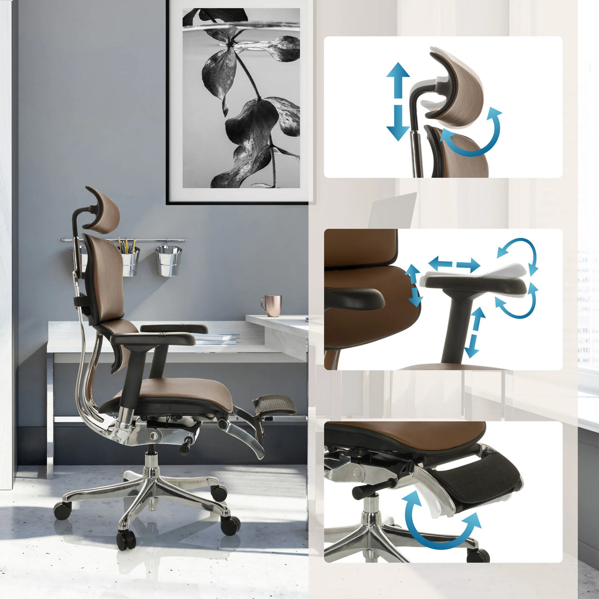 Appuie-tête, accoudoirs et assise réglables du Siège de direction de luxe ERGOHUMAN PLUS LEGPRO GEN2 de hjh OFFICE