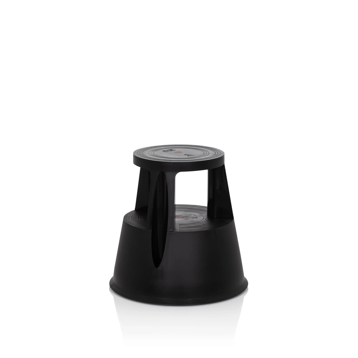 Tabouret marchepied TIO-M I noir avec surface ronde et pied conique de hjh OFFICE – vue à 360° (vue de trois quarts avant 40°)