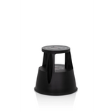 Tabouret marchepied TIO-M I noir avec surface ronde et pied conique de hjh OFFICE – vue à 360° (vue de trois quarts avant 40°)