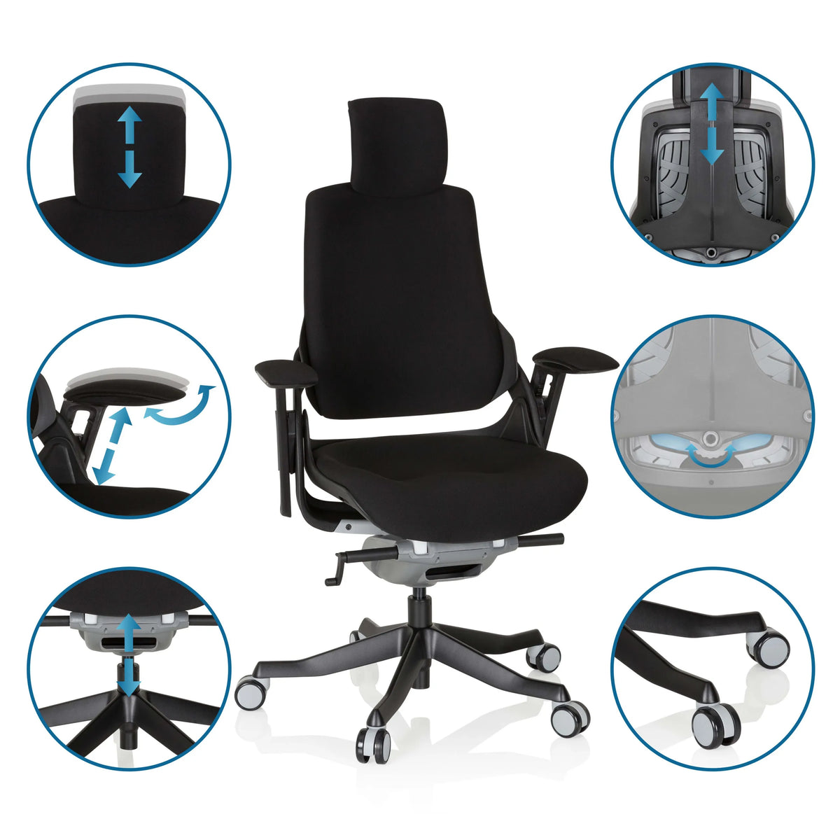 Siège de bureau de qualité professionnelle SPEKTRE BLACK noir avec diverses options de réglage de hjh OFFICE