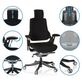 Siège de bureau de qualité professionnelle SPEKTRE BLACK noir avec diverses options de réglage de hjh OFFICE