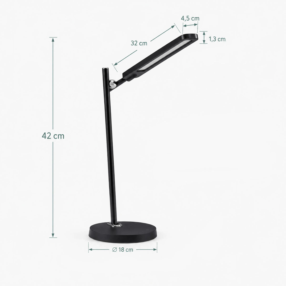 Dessin technique de la Lampe de Bureau Lumanova D2 avec une hauteur de 42 cm et un diamètre de pied de 18 cm de hjh OFFICE