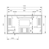 Dessin coté du bureau mural WOVA avec une largeur de 1200 mm et une profondeur de 650 mm de hjh OFFICE PRO