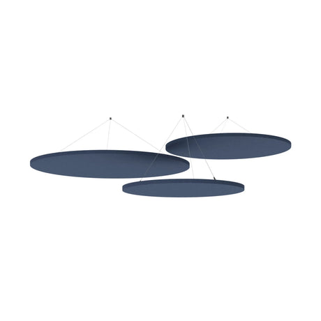 Trois îlots acoustiques ronds au plafond ADSRB1 de couleur bleue avec suspension au plafond de hjh OFFICE PRO