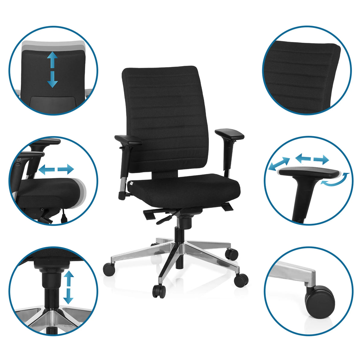 Fonctions réglables du Siège de bureau de qualité professionnelle PRO-TEC 350 en noir de hjh OFFICE