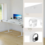 Passe-câbles, porte-gobelet et support casque sur le bureau Worktime en blanc de hjh OFFICE