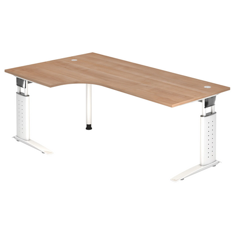 Höhenverstellbarer Schreibtisch UNDA 82 W in Nussbaum-Optik mit weißem Gestell von hjh OFFICE PRO