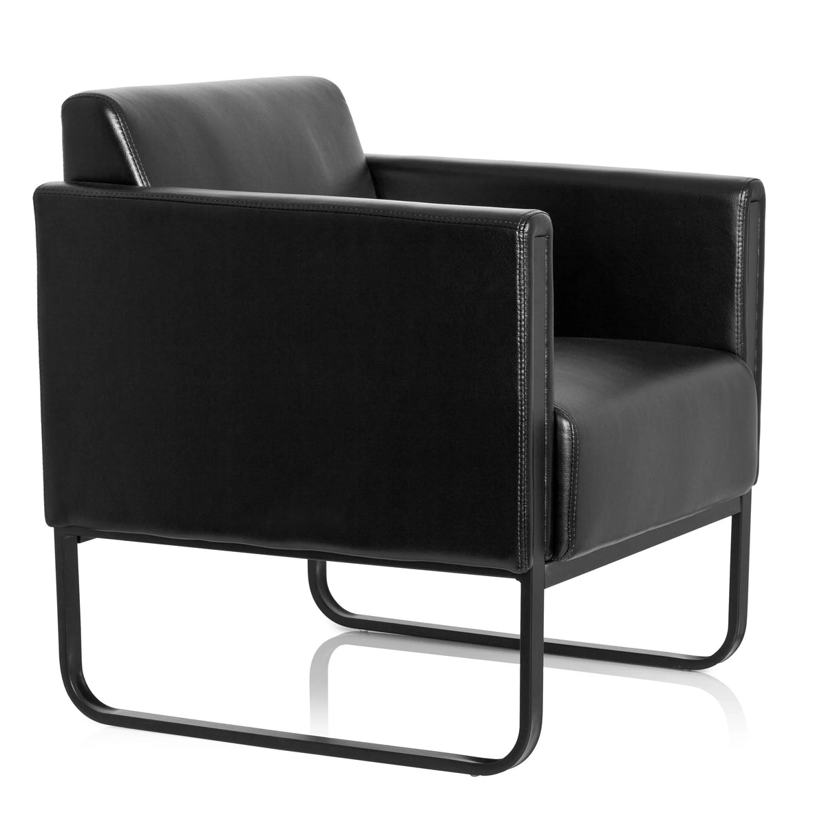 Fauteuil rembourré noir BALI BLACK avec accoudoirs et structure de hjh OFFICE – vue à 360° (vue de trois quarts avant 60°)