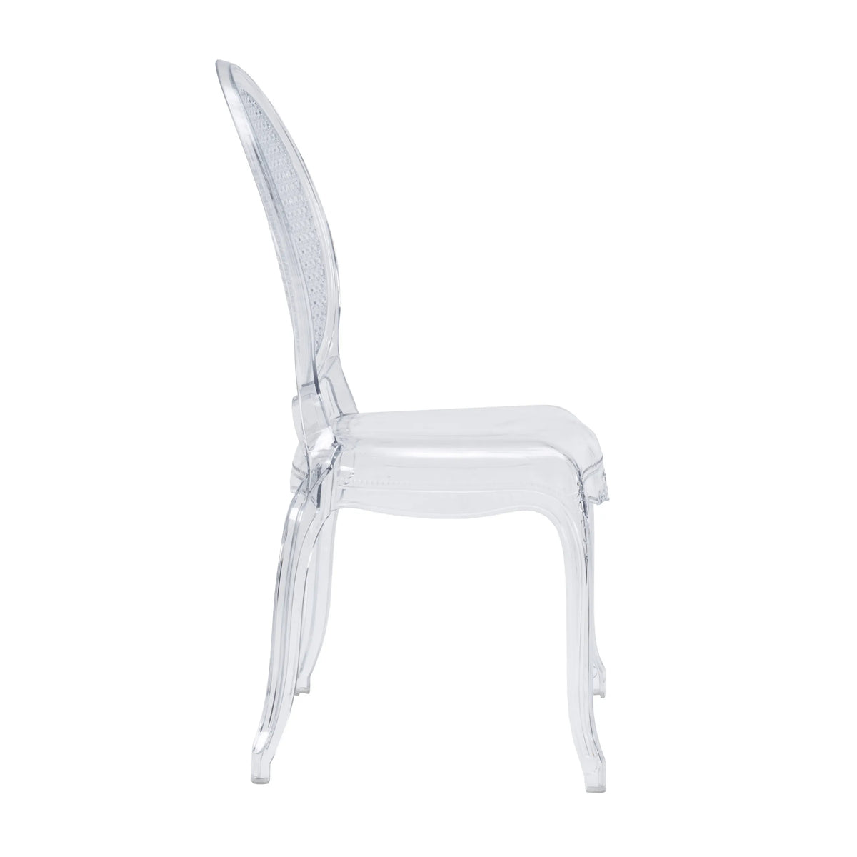 Vue de profil de la Chaise à quatre pieds transparente CRISTALIO de hjh LIVING