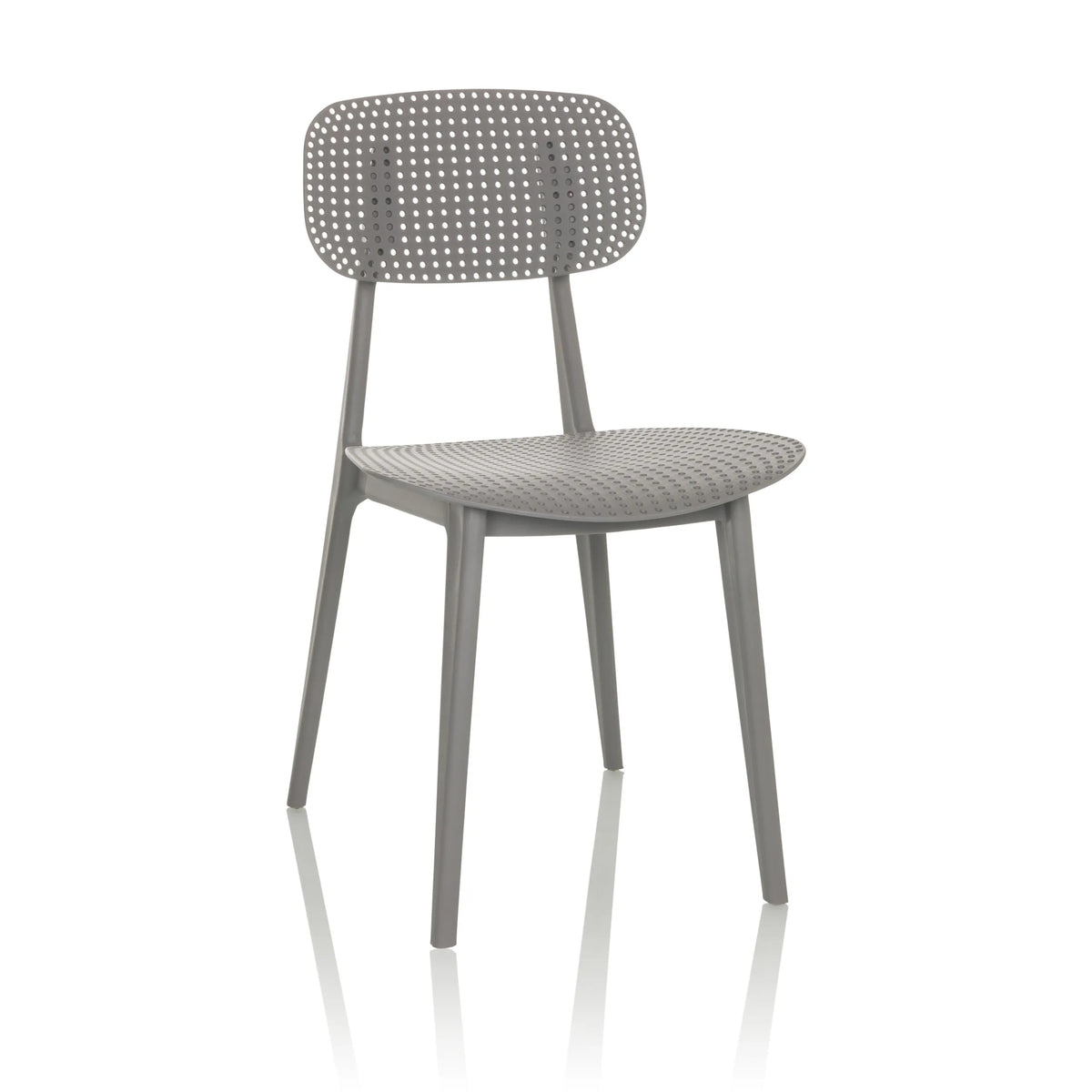 Chaise d'extérieur grise ARTIFO HOL avec dossier et assise perforés de hjh OFFICE – vue à 360° (vue de face 15°)