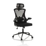 Siège de bureau de qualité professionnelle ARIGANO noir, dossier maille, appuie-tête et base 5 roulettes de hjh OFFICE – vue à 360° (vue de trois quarts avant 30°)