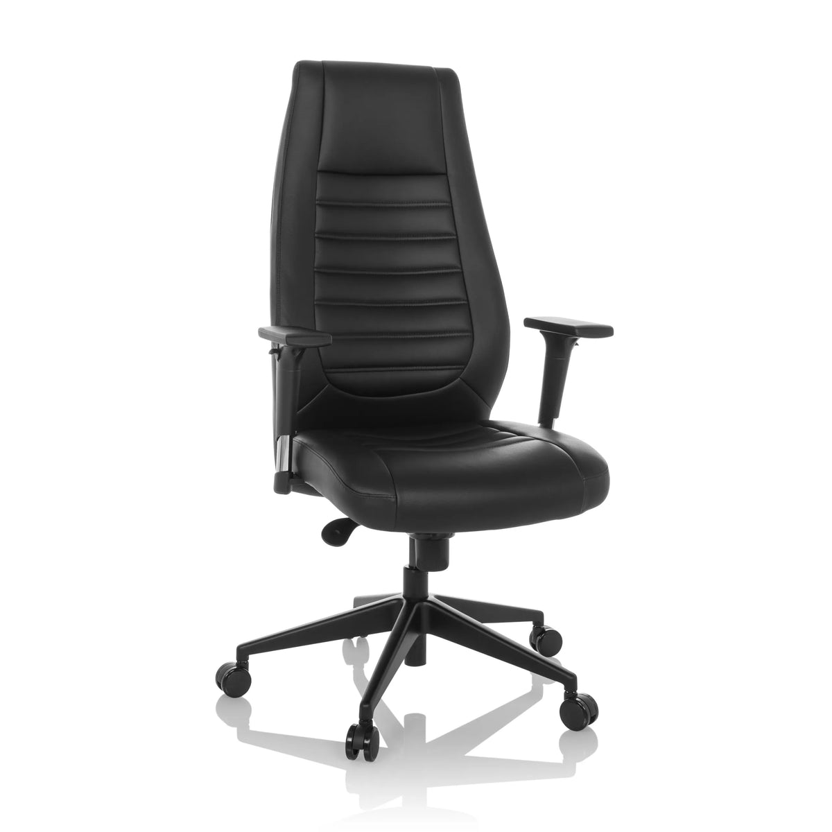 Siège de direction professionnelle VITORO B noir, rembourrage capitonné et base à cinq roulettes de hjh OFFICE – vue à 360° (vue de face 15°)