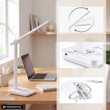 Lampe de bureau blanche Lumanova D1 avec bras réglable et adaptateur secteur de hjh OFFICE (image générée par IA)