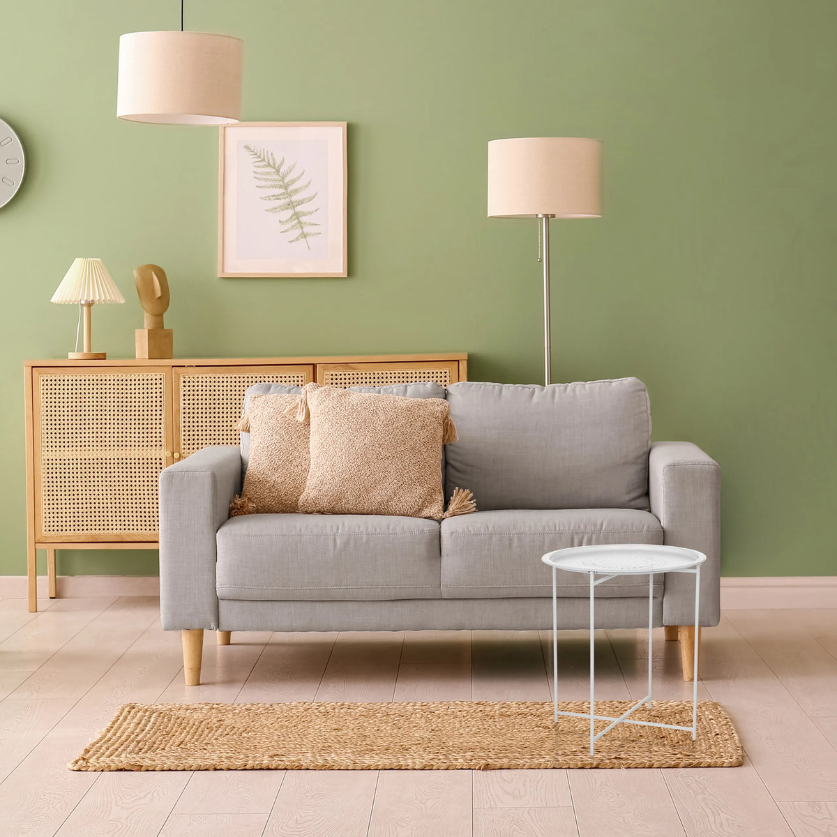 Table d'appoint ALLRUND blanche en métal avec plateau rond et structure filigrane de hjh LIVING