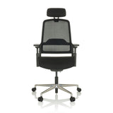 Siège de bureau de qualité professionnelle TERARO AX noir, dossier maille, appuie-tête et 5 roulettes de hjh OFFICE – vue à 360° (vue de face 0°)