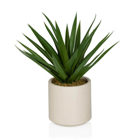 Plante artificielle Agave avec des feuilles vertes pointues dans un pot beige de hjh OFFICE