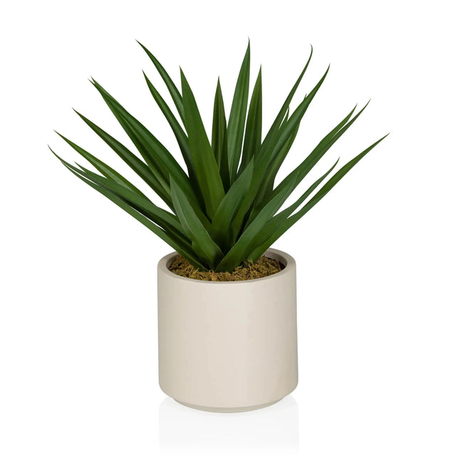 Plante artificielle Agave avec des feuilles vertes pointues dans un pot beige de hjh OFFICE