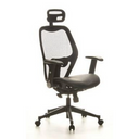 Siège de bureau de qualité professionnelle AIR-PORT en noir avec dossier en maille, assise en cuir et appui-tête de hjh OFFICE