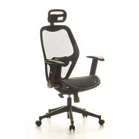Siège de bureau de qualité professionnelle AIR-PORT avec revêtement en maille noire, appui-tête et accoudoirs de hjh OFFICE