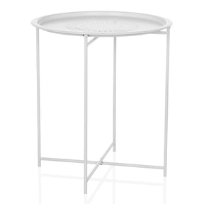 Table d'appoint ALLRUND blanche en métal avec plateau rond et motif perforé de hjh LIVING