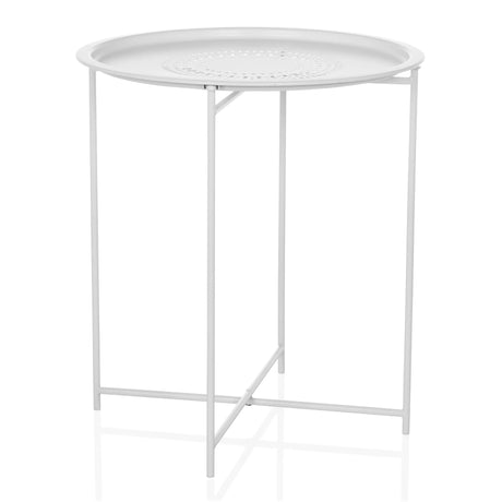 Table d'appoint ALLRUND blanche en métal avec plateau rond et motif perforé de hjh LIVING