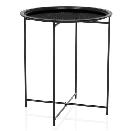 Table d'appoint ALLRUND en métal noire avec plateau rond et motif perforé de hjh LIVING