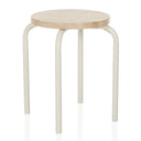 Tabouret ALRANDA avec une assise ronde en chêne et quatre pieds blancs de hjh LIVING