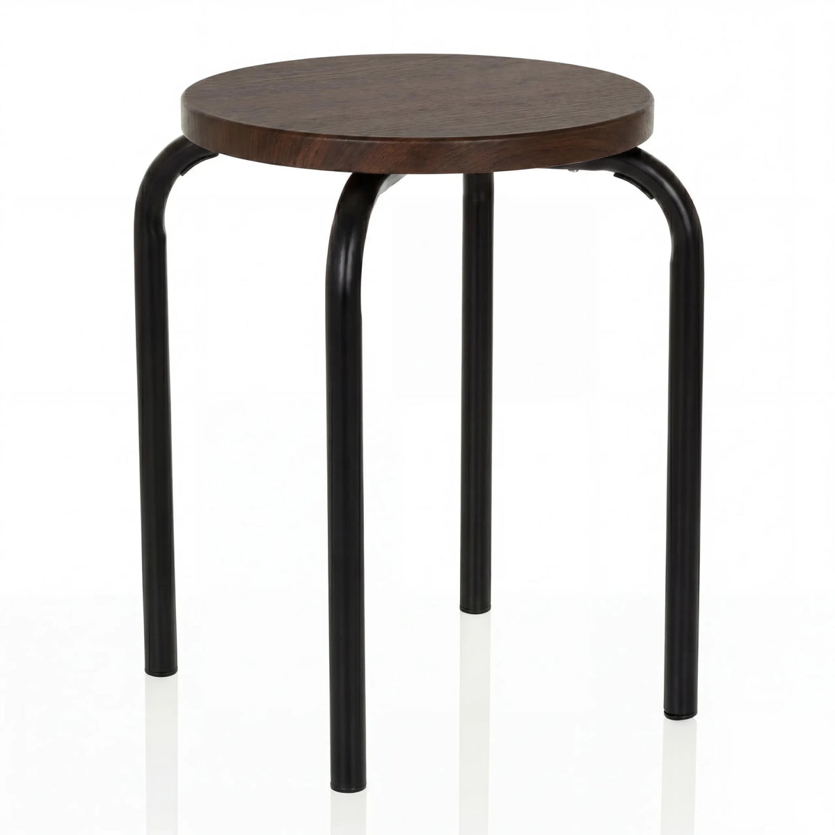 Tabouret ALRANDA avec une assise ronde effet noyer et quatre pieds noirs de hjh LIVING