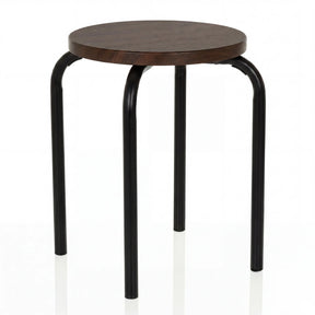 Tabouret ALRANDA avec une assise ronde effet noyer et quatre pieds noirs de hjh LIVING