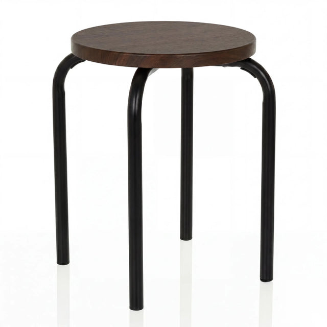Tabouret ALRANDA avec une assise ronde effet noyer et quatre pieds noirs de hjh LIVING
